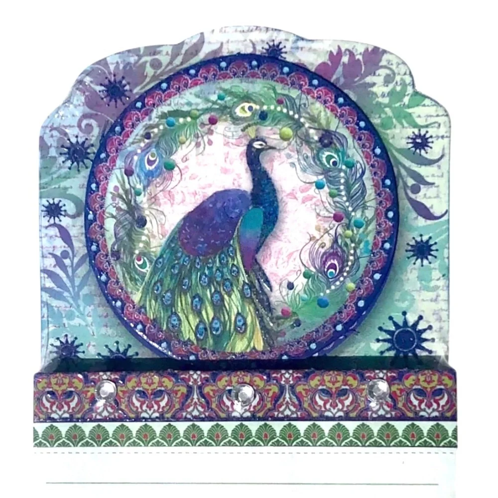 Punch Studio Gem and Glitter Embellished Die-Cut List Pad ~ Peacock Wreath 66558